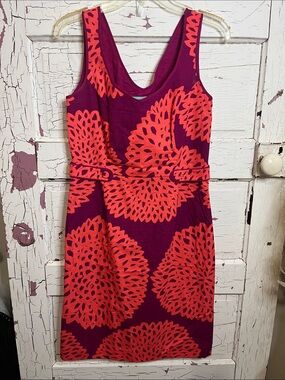 Boden Sleeveless Magenta Dress w/ Coral Floral Motif 100% Cotton Lined Sz 6/8
